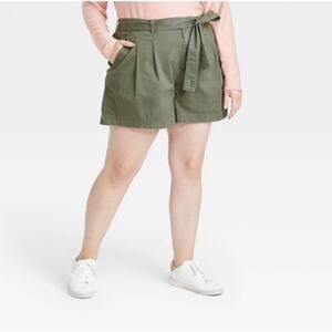 NWT A New Day Olive Green Belted Pleated High Rise Shorts Plus Size 24